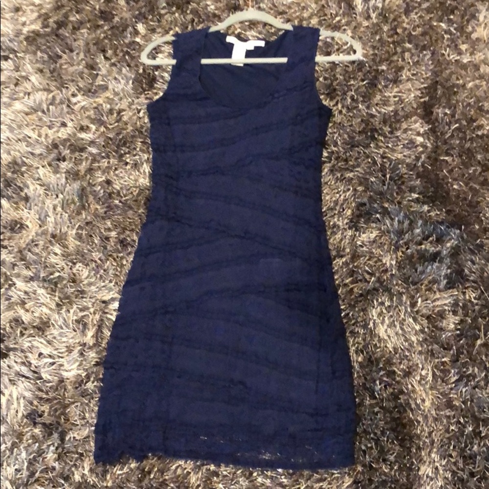 Navy Max Studio stretch lace fitted dress.